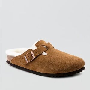 Birkenstock Tan Suede Mules with Shearling Lining